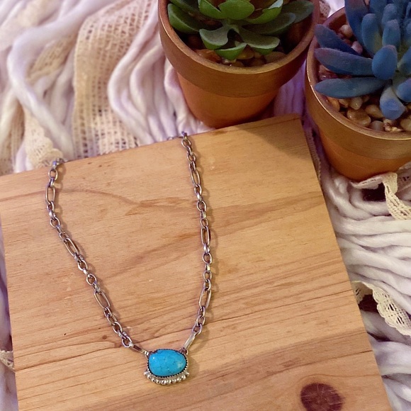 Turquoise & Sterling Silver Dainty Chain Necklace - Picture 4 of 4